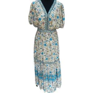 Cotton Bleu Boho Floral Maxi Dress Pockets! Beach  Size M in EUC